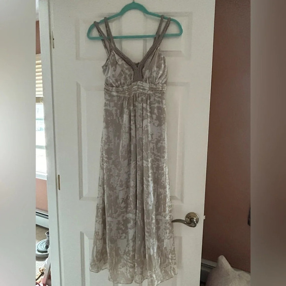 Soft Surroundings Summer Breeze Maxi Sleeveless Dress Tan White Abstract PXS - Picture 3 of 12